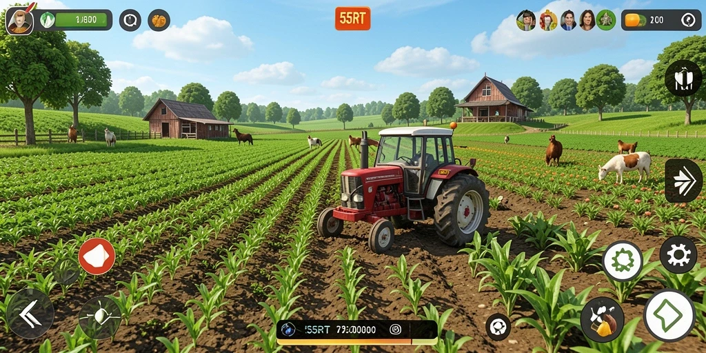 Screenshot dari gameplay 55RT yang menunjukkan aktivitas pertanian.