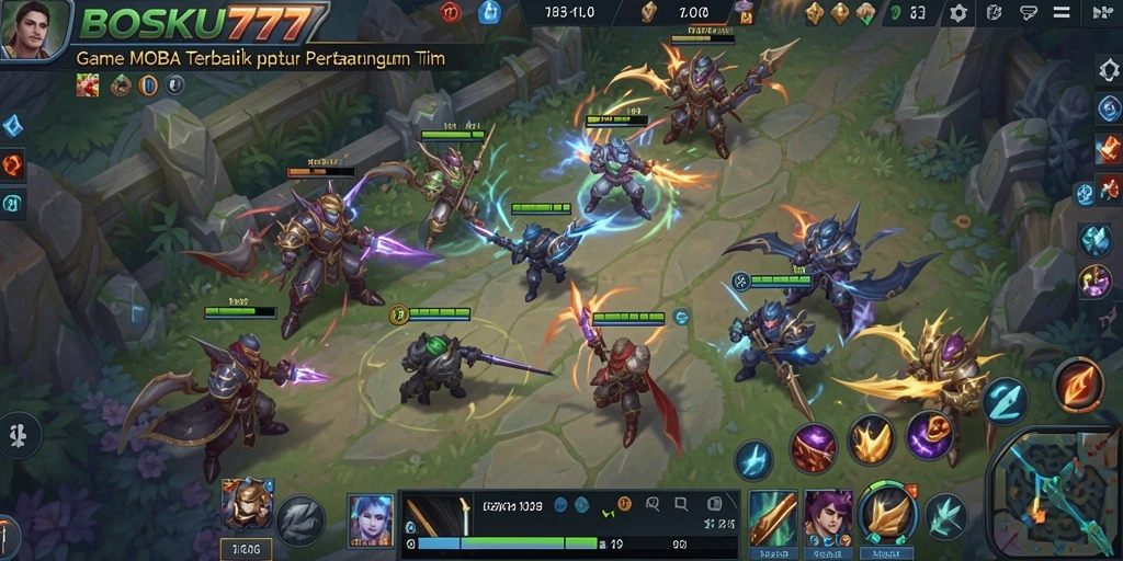 Tampilan gameplay BOSKU777 yang mendebarkan dan penuh aksi MOBA.
