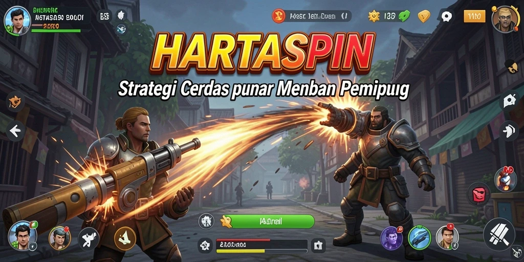 Tangkapan layar gameplay HARTASPIN yang menampilkan pertempuran strategis yang mendebarkan.