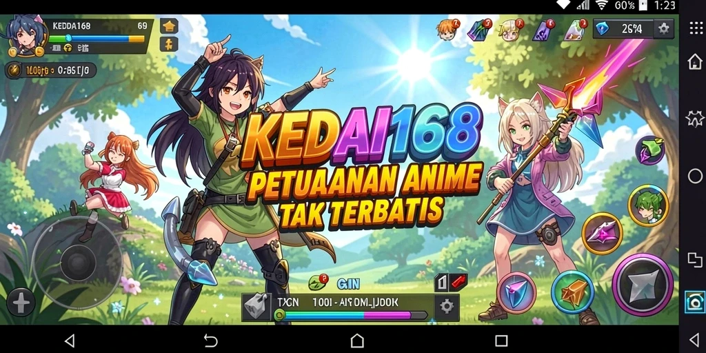 Screenshot gameplay KEDAI168 yang menampilkan aksi menarik karakter anime.