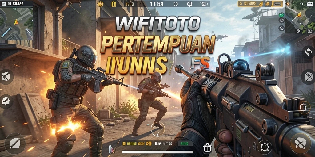 Screenshot WIFITOTO menunjukkan aksi pertempuran yang seru dalam game FPS.